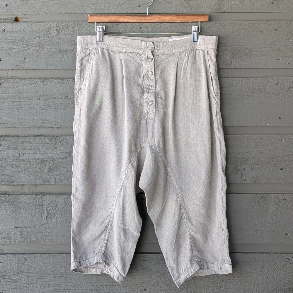 November 11 Taupe Khaki Linen Cupro Drop Crotch Bermuda Shorts Size Small